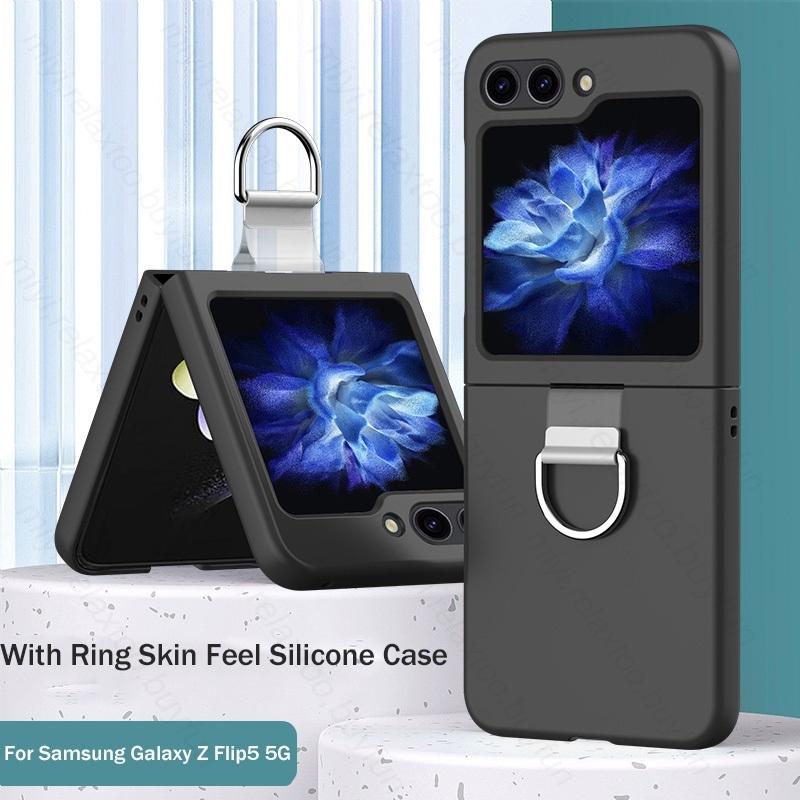 Candy Color Feeling Skin with Ring Holder Stand Case for Samsung Z Flip6 Flip 5 4 5G Hard PC Protect Fundas