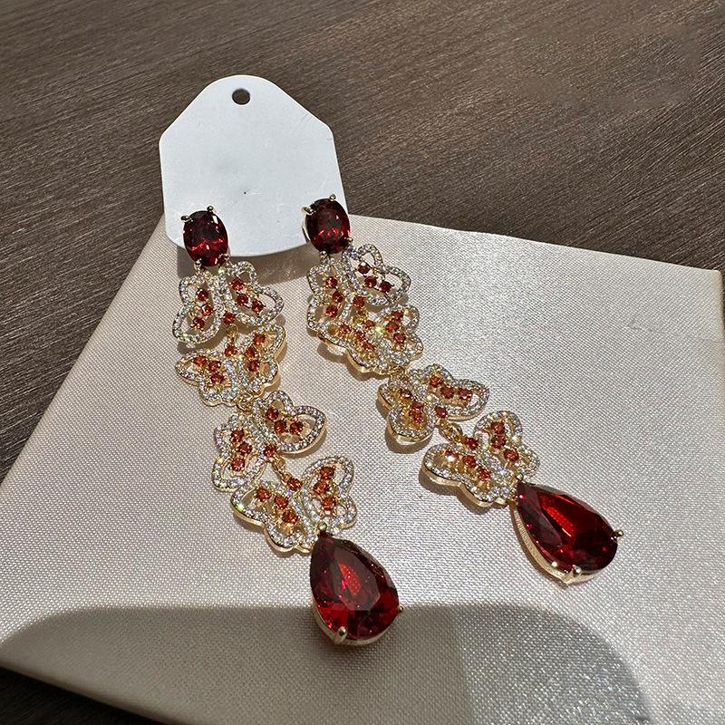 European and American geometric color flower zircon fringed earrings, stud earrings, exquisite luxury earrings, women