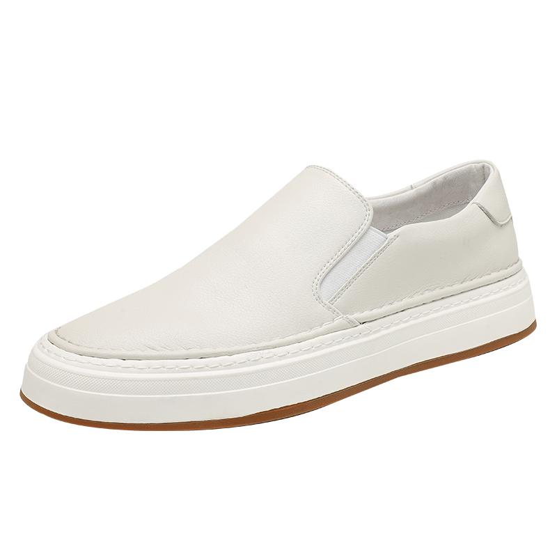 

High Quality Brand Men s Genuine Leather Shoes Soft Soles Comfortable Loafers Non Slip Outdoor Men s Flat Shoes Free Delivery 43 белый