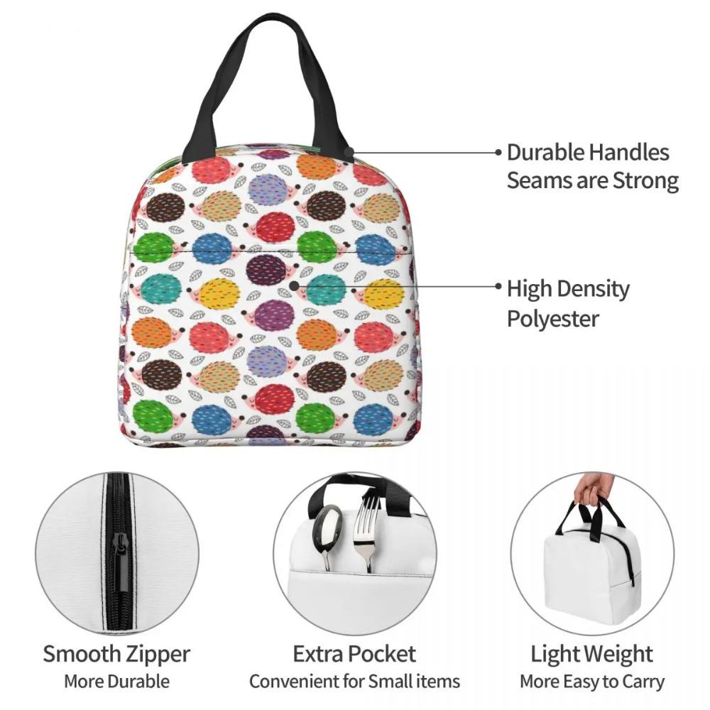 Colorful Hedgehogs Illustration Insulated Lunch Bag for Women Office Cooler Thermal Food Box Tote Portable Lunch Boxes Container