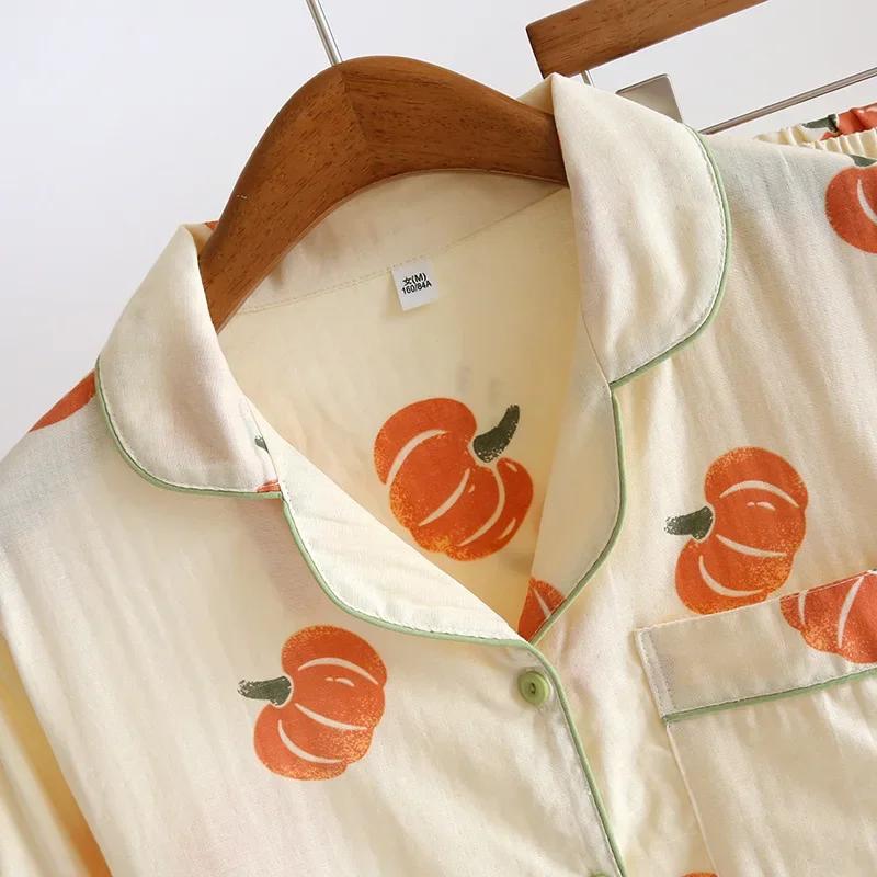 Spring/Summer  New Women's 100% Cotton Gauze Thin Long Sleeve Pants Two Piece Cardigan Homewear Set Sleepwear Pijama