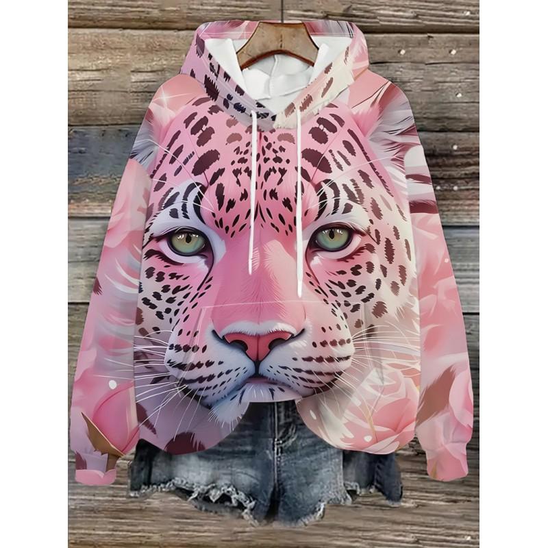 Womens Oversized Hooded Sweatshirt With Cartoon Animal Print Casual Streetwear Top Fall 2025