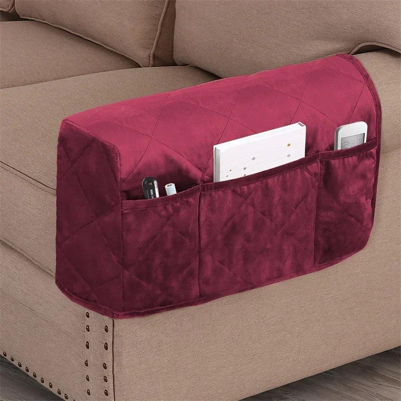 2pcs/set Soft Velvet Sofa Armrest Cover with Pocket Storage Couch Sofa Protector Anti Cat Scratch Handrail Slipcover Towel