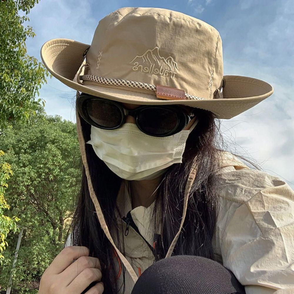 Solid Color Hiking Fisherman Hat Sun Protection Hiking Cap Breathable Western Cowboy Hat  Famale