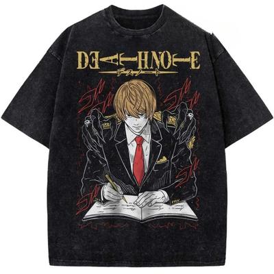 Death Note Yagami Light Printed Tee Men Women Retro Washed T-shirts Oversized Cotton T Shirt Casual Clothing Harajuku Tshirt