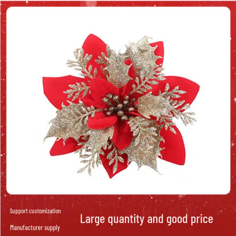 Gold Glitter Christmas Flower Vine Garland for Doors and Windows