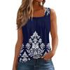 Women's Pleated Square Collar Sleeveless Vest Print T-shirt