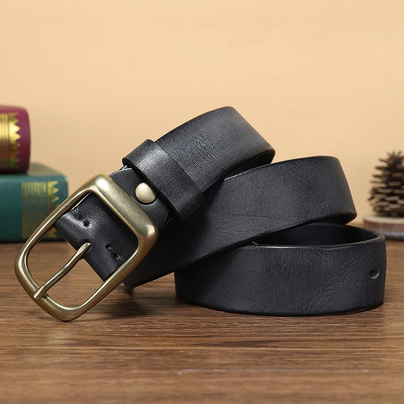 Belt Men's Retro Pure Cowhide Jeans Belt Male Student Fashion Leather Pin Buckle All-Matching Female Universal