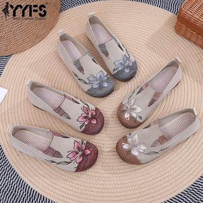 2025 Summer Cloth Shoes Women's Shoes Breathable Soft Sole Round Toe Embroidered Shoes Non-slip Slip-On Shoes