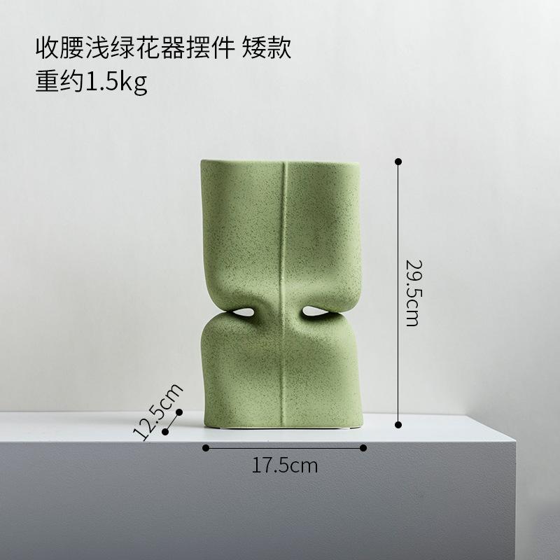 

Green Ceramic Vase Abstract Hollow Flat Flower Vase Ceramic Handicraft Flower Vase Terrarium Home Decoration Accessories