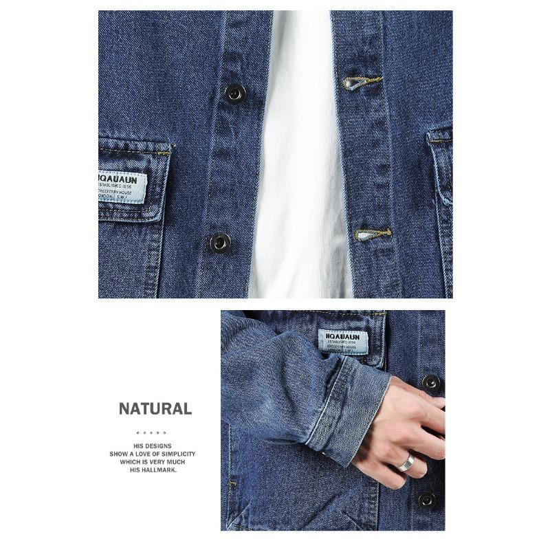 Frühling und Herbst Neue Herren Jeansjacke Lässig Locker Teenager Handsome Denim Cargo Jacke Revers