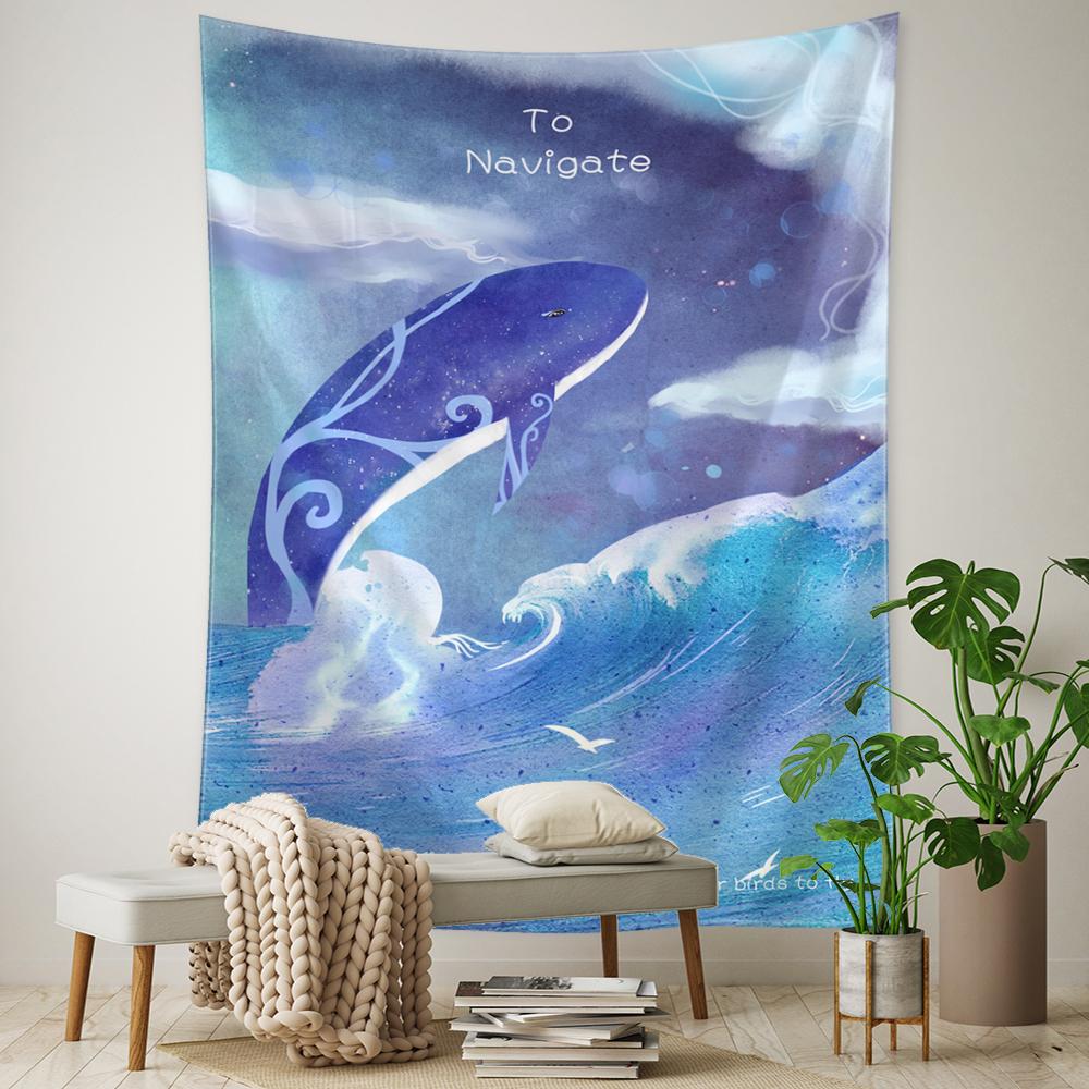 Cartoon Whale Tapestry Wall Hanging Kawaii Boho Psychedelic Witchcraft Art Aesthetic Room Home Decor