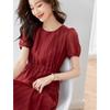 Elegant Red Textured French-Style Midi Dress