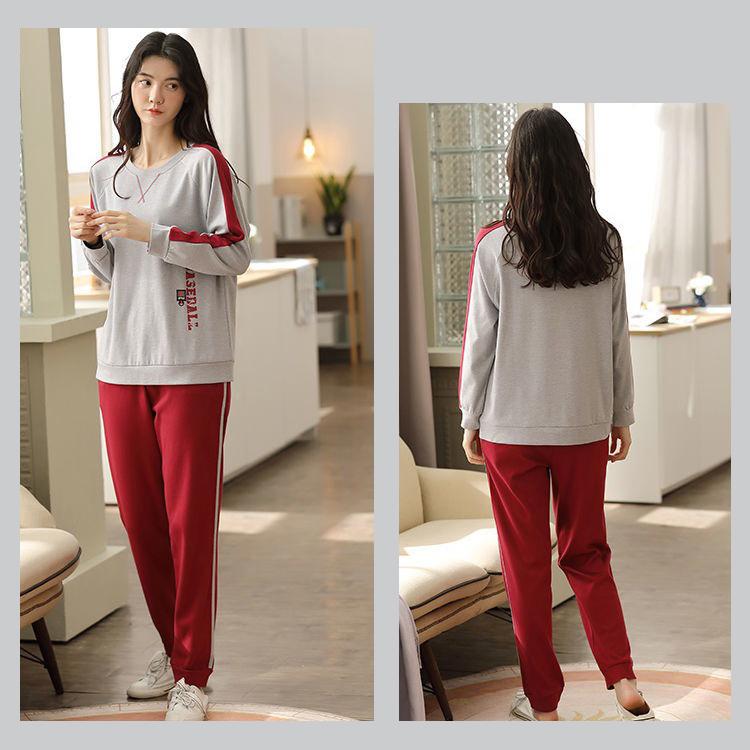 Frauen Langarm Pyjamas Anzüge Sprinf Herbst Sport Anzug Nachtwäsche Casual Lose Winter Hause Tragen Plus Größe M-5XL Pullover O Hals Baumwolle