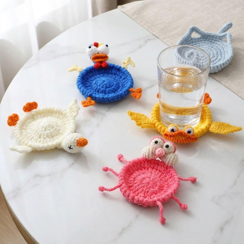 Heat Resistant Crochet Animal Coaster Finished Cute Knitted Cup Mat  Kitchen Decor