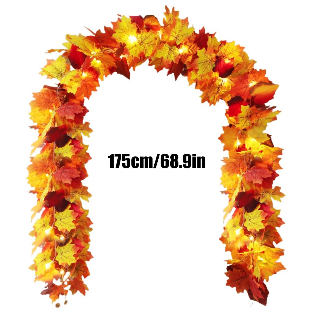 Fall Garland For Mantle 68.9 Inch Autumn Leaves Garland Maple Leaf Vine For Thanksgiving Harvest Halloween Christmas Farmhouse