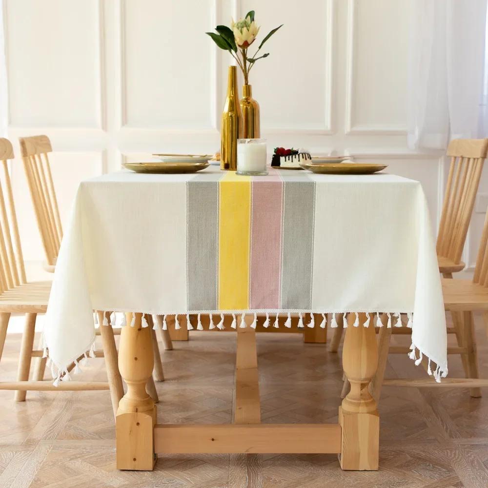 Nordic Tablecloth for Table Pastoral Decorative Linen Rectangular Tablecloth with Tassel Wedding Dining Table Cover Tea Cloth