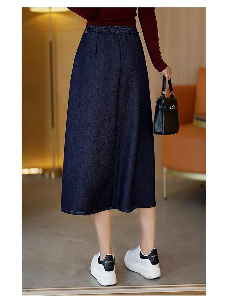 Simple High-Waisted Mid-Length Denim Skirt - 2026 Early Spring Collection, Comfortable, Loose, and Slimming Fit.