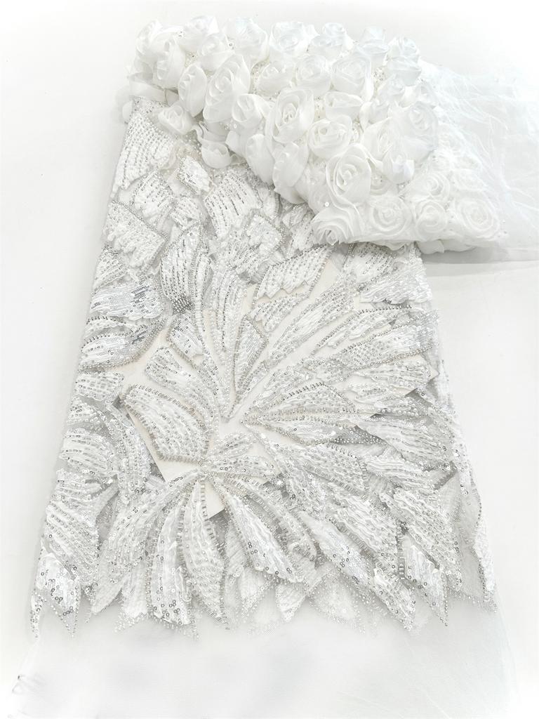 African 3D Flowers Sequin 2025 Latest Hot On Sale African French Party Lace Fabric Tulle Nigerian Beads Fabric For Wedding Dress