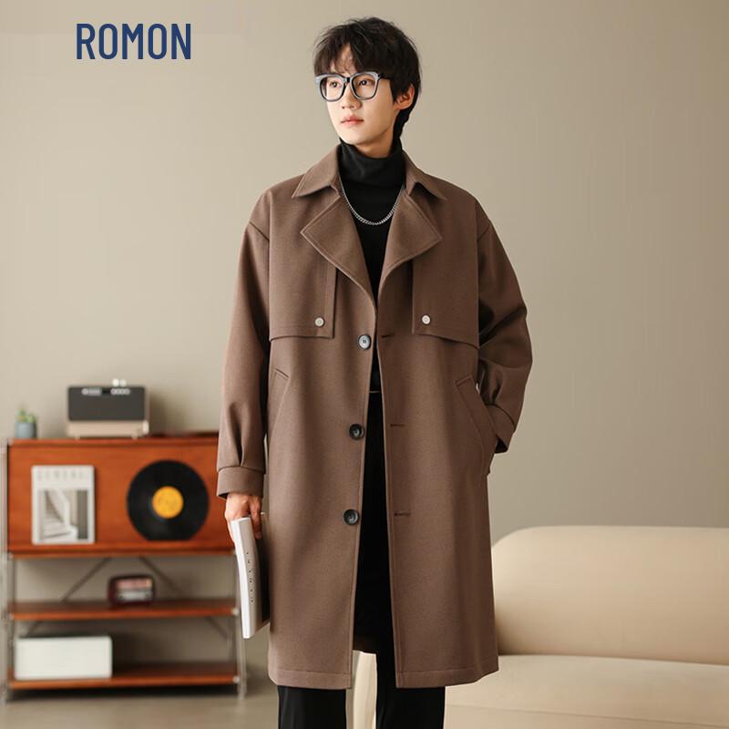 ROMON Men s British Style Mid-Length Trench Coat M