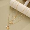 3pcs Bohemian Minimalist Starfish Shell Pendant Necklace Set for Women Rice Beads Metal Chain Choker Beach Vacation Jewelry Gift