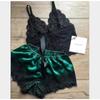 2PcsSet Women'S Pajamas Underwear Sexy Silk Satin Lingerie Women'S Sexy Lace Halter Top Shorts Pajamas Set