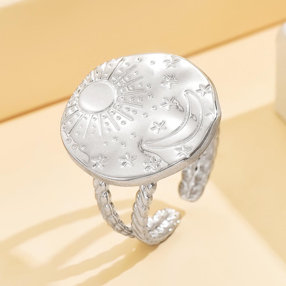 Retro Palace 18K Gold-Plated Star  Moon Open Ring in Stainless Steel