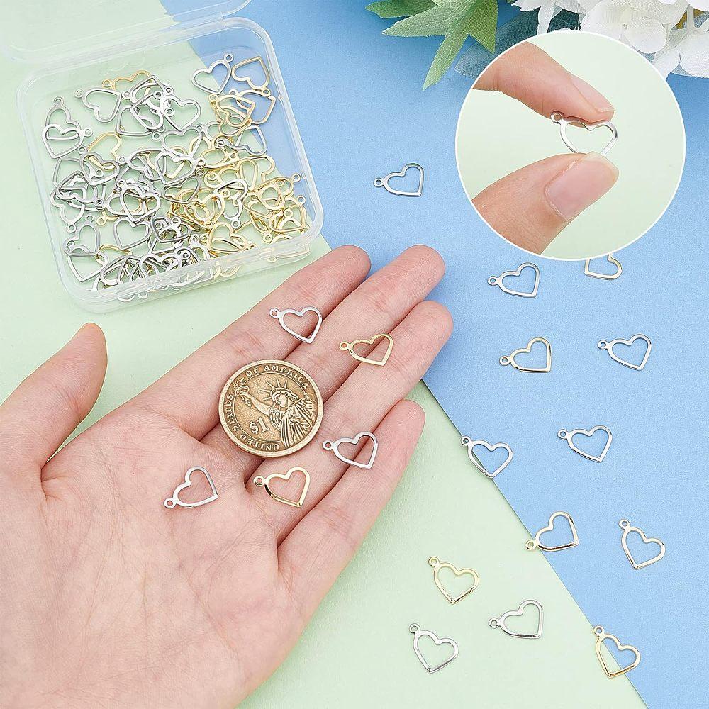 304 Stainless Steel Charms Heart Golden & Stainless Steel Color 10x13.7~14x0.8~1mm Hole: 1mm 100pcs/box