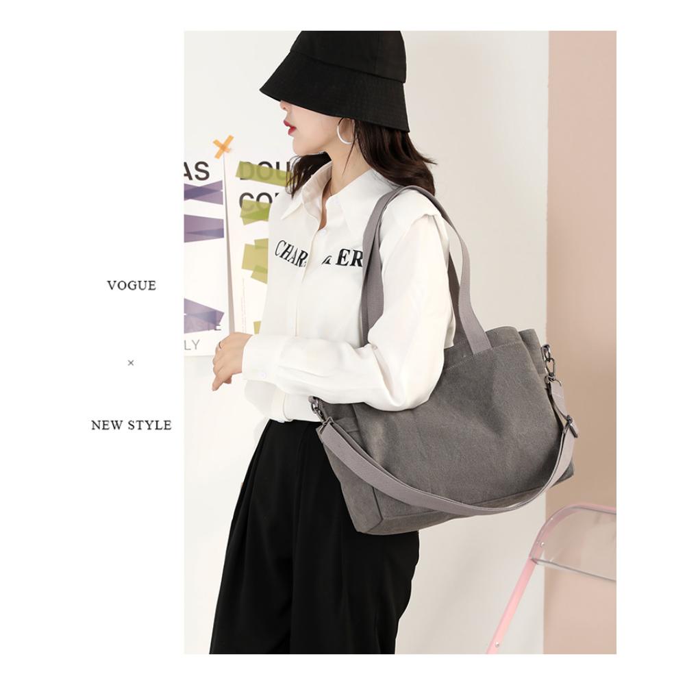 Fashion Simple Large Canvas Women Tote Bag, Durable Dual Carry Bag For Office Document Storage, Student Books And Weekend Leisure Outdoor Trips