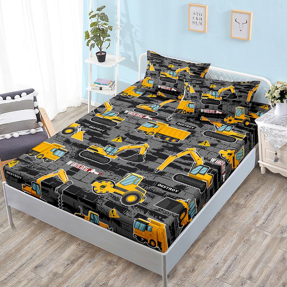 Three-Piece Cartoon Excavator, Mattress, Mattress Cover, Mattress Protective Cover, Non-Slip Sheet All-Inclusive.