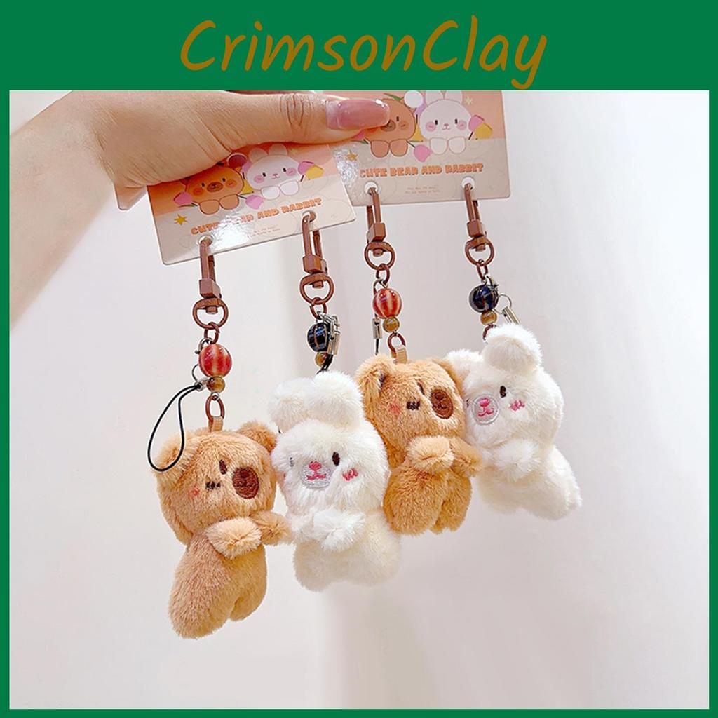 Rabbit Bear Plush Animal Keychain Set With Soft Fur For Kids And Collectors