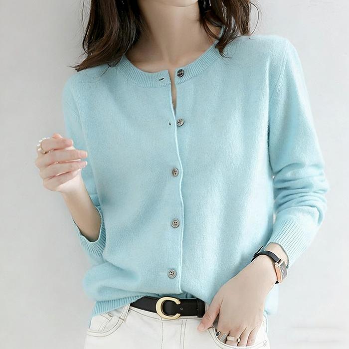 Women Autumn Winter Long Sleeve O Neck Solid Color Soft Breathable Loose Cardigan Sweater Coat