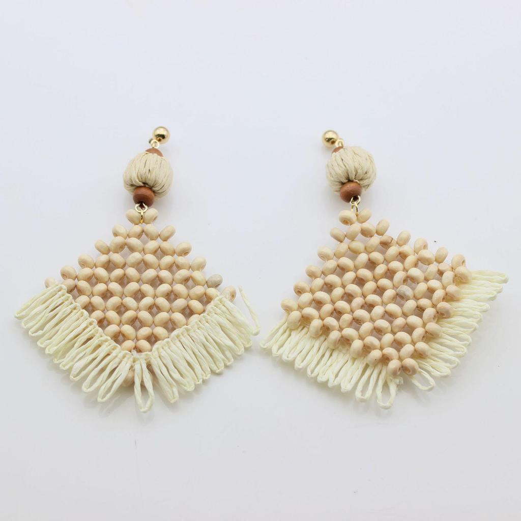 Handmade Bohemian Rattan Stud Earrings - Cross-Border Retro Vacation Style