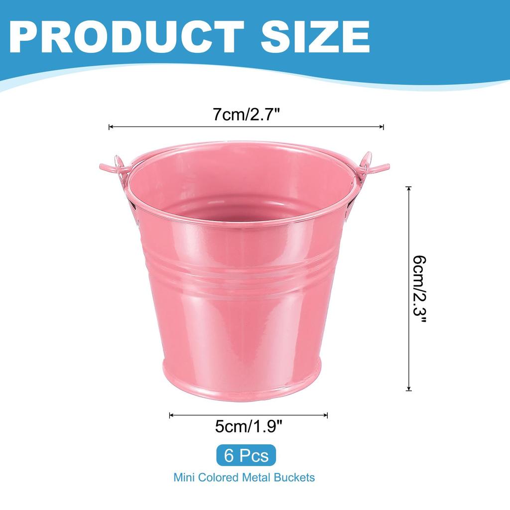 PATIKIL x Small Metal Buckets with Pack of 6 Mini Galvanized Buckets for Party Pink 2.7" 2.3" Handles, Crafts, Favors, Decorations,