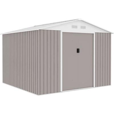 Metal Garden Shed 7.06 M² - 277 X 255 X 202 Cm - MERCURE - Anchoring Kit Included, 2 Sliding Doors - Taupe