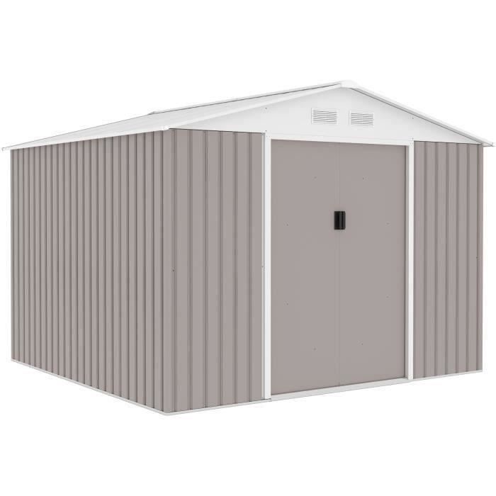 Metal Garden Shed 7.06 M² - 277 X 255 X 202 Cm - MERCURE - Anchoring Kit Included, 2 Sliding Doors - Taupe