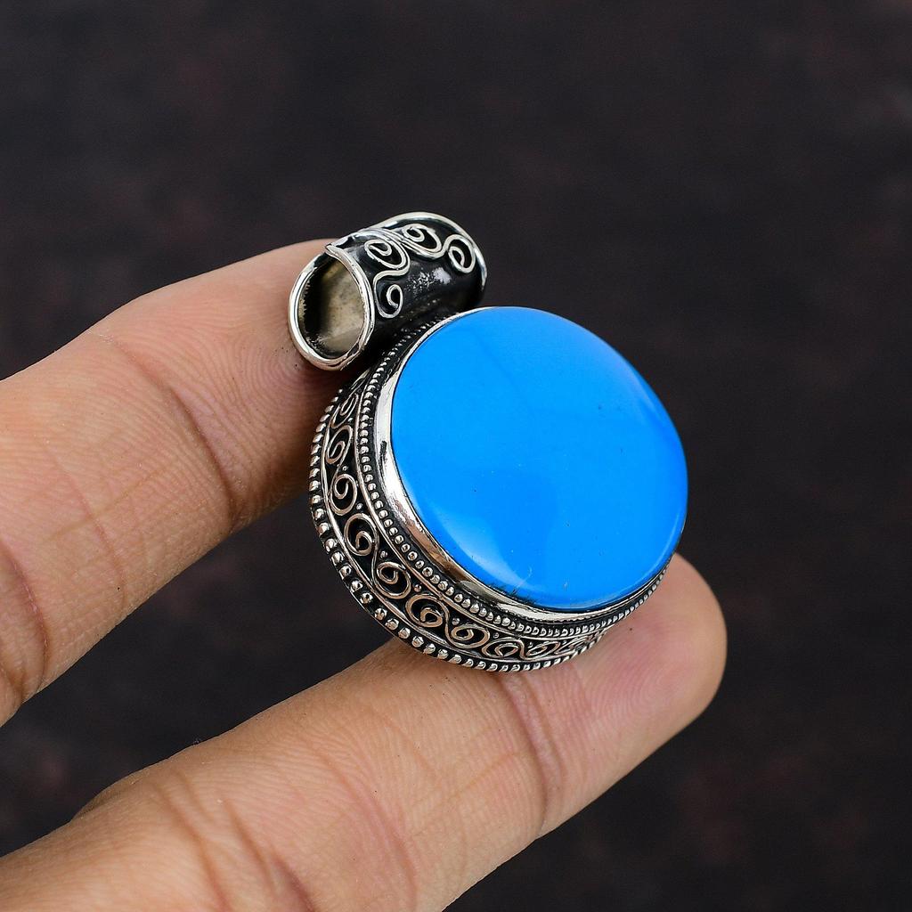 Sleeping Beauty Turquoise Pendant Handmade Jewelry Gemstone Pendant 925 Sterling Silver Pendant Boho Style Jewelry Vintage Pendant For Gift