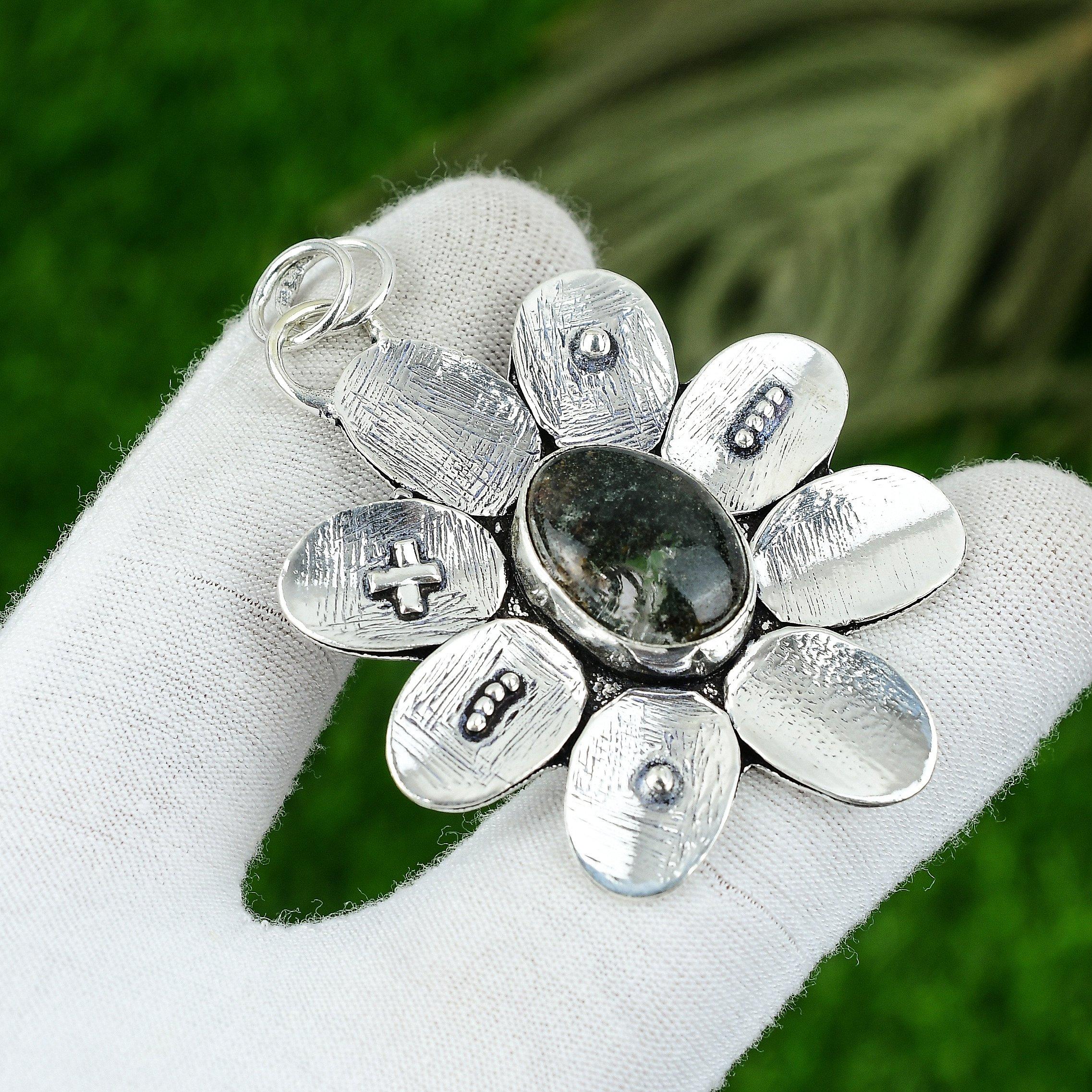 

Свадебный подарок для нее Подвеска из серебра 925 пробы с натуральным солнечным моховым агатом