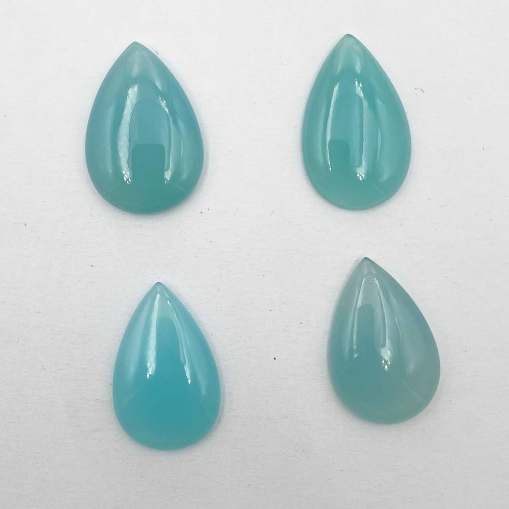 Natural Aqua Chalcedony Pear Cabochon Loose Gemstone Lot 5 Pcs 21*34-23*34 MM 176 CT For Jewelry Making