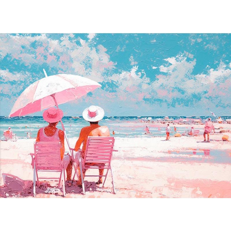 Pink Horse Coastal Beach Champagne Poster Boat Farmhouse  Watercolor Preppy Canvas Painting Print Boho Wall Art Girl Room Decor