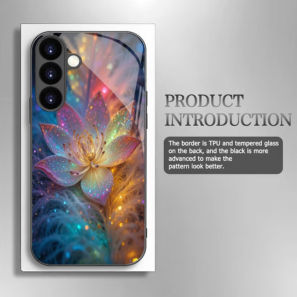 Colorful lotus pattern glass phone case suitable for Samsung Galaxy S26 S25 S24 S23 S22 S20 FE/Ultra/Plus shockproof back cover