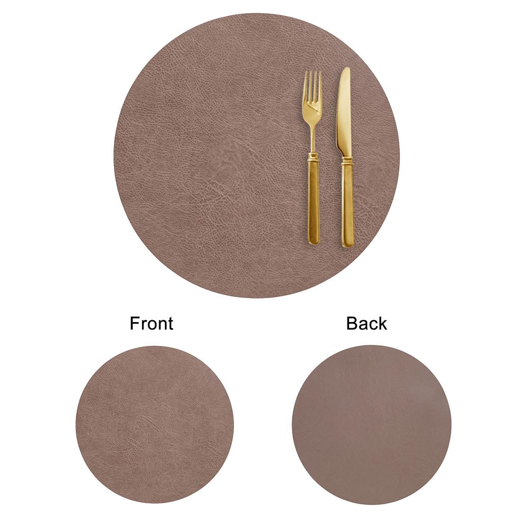 Vintage Style Double-Sided PVC Leather Placemat Round Faux Leather Heat-Resistant Waterproof Cup Plate Mat