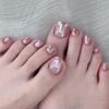 24Pcs Glossy Press on Toenails for Women, Short Square Stick-on Fake Nails, Removable Reusable Glue on False Toe Nails