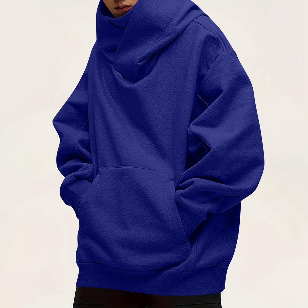 Men's Fashion Solid Color Long Sleeved Hooded Pullover With Pockets Casual Adult Sweatshirt Top
