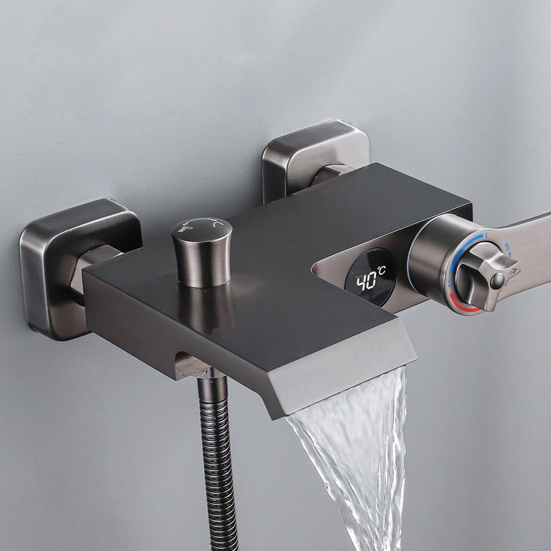 Łazienka bateria prysznicowa chromowany cyfrowy wyświetlacz deszczownica bateria wannowa do montażu na ścianie bateria wannowo-prysznicowa z kranu łazienka bateria prysznicowa
