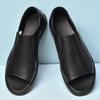 Roman Style Black Flat Sandals For Men Breathable Cow Leather Comfortable Summer Shoes Genuine Leather Mesh Casual Sandalias