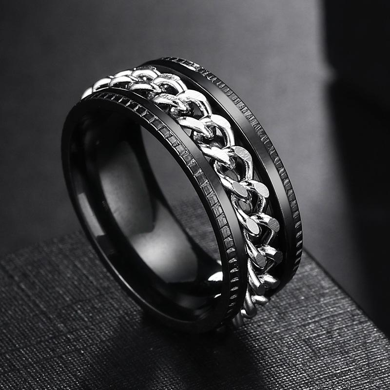 Spin Rotating Anxiety Fidget Titanium Rings For Men Colorful Stainless Steel Chain Finger Men Ring Punk Rock Hippie Accessory