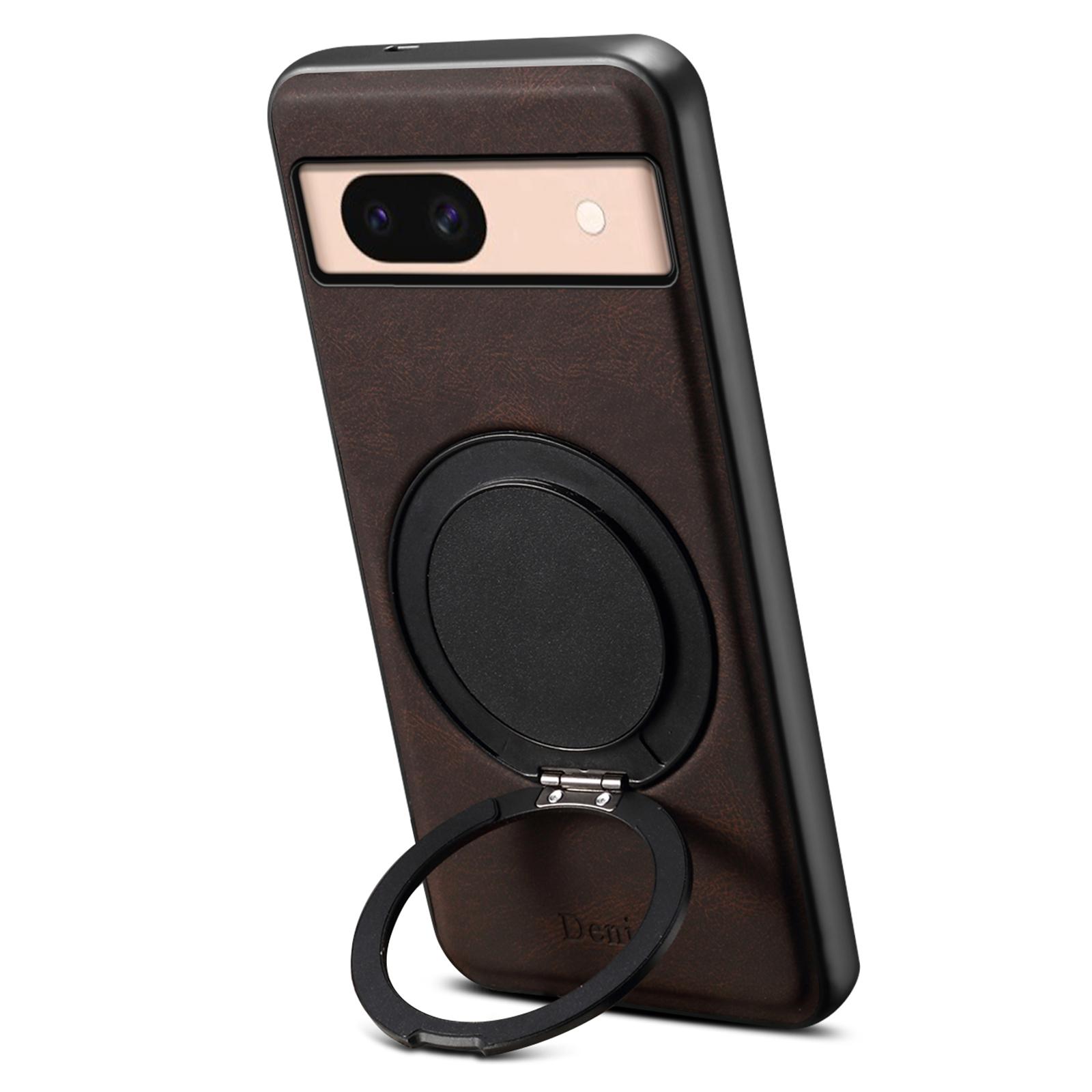 

DENIOR A14 For Google Pixel 8a Magnetic Case Rotary Kickstand Leather PC TPU Phone Cover Brown