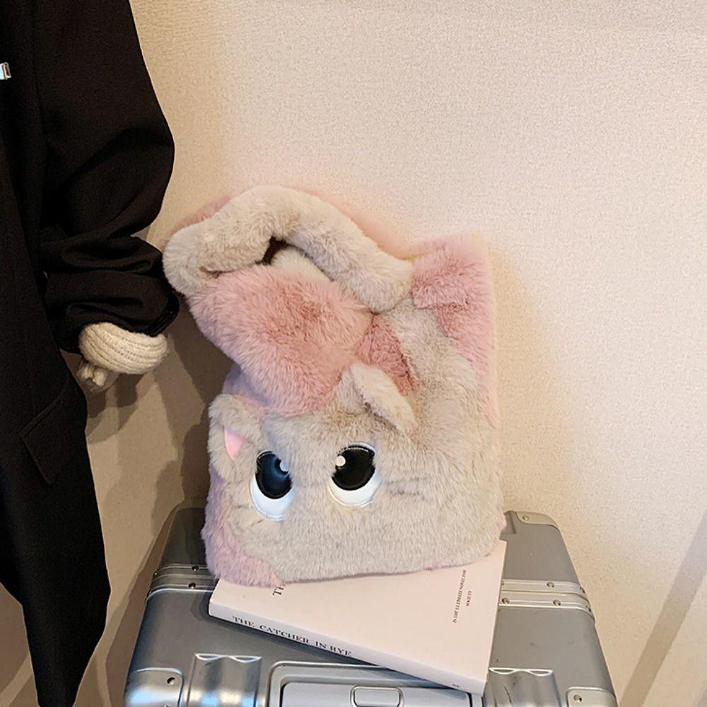 Kätzchen Plüschtasche Handtasche Pelzige Tragetasche Leichte Cartoon-Katze Umhängetasche Mädchen