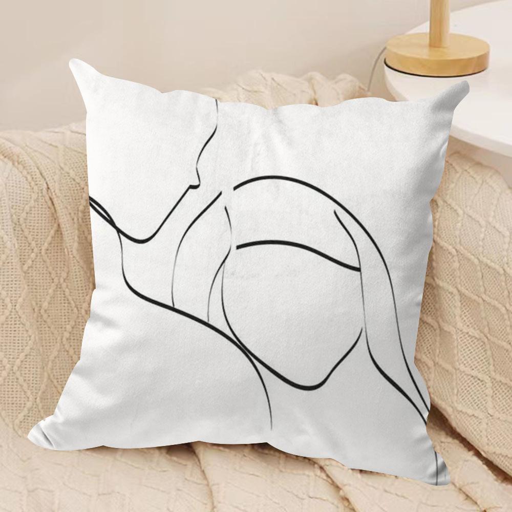 Black White Couple Line Cushion Cover Soft Plush Fabric Double-Sided Printed Sofa Cushion Cover for All Seasons Home Decor Gift